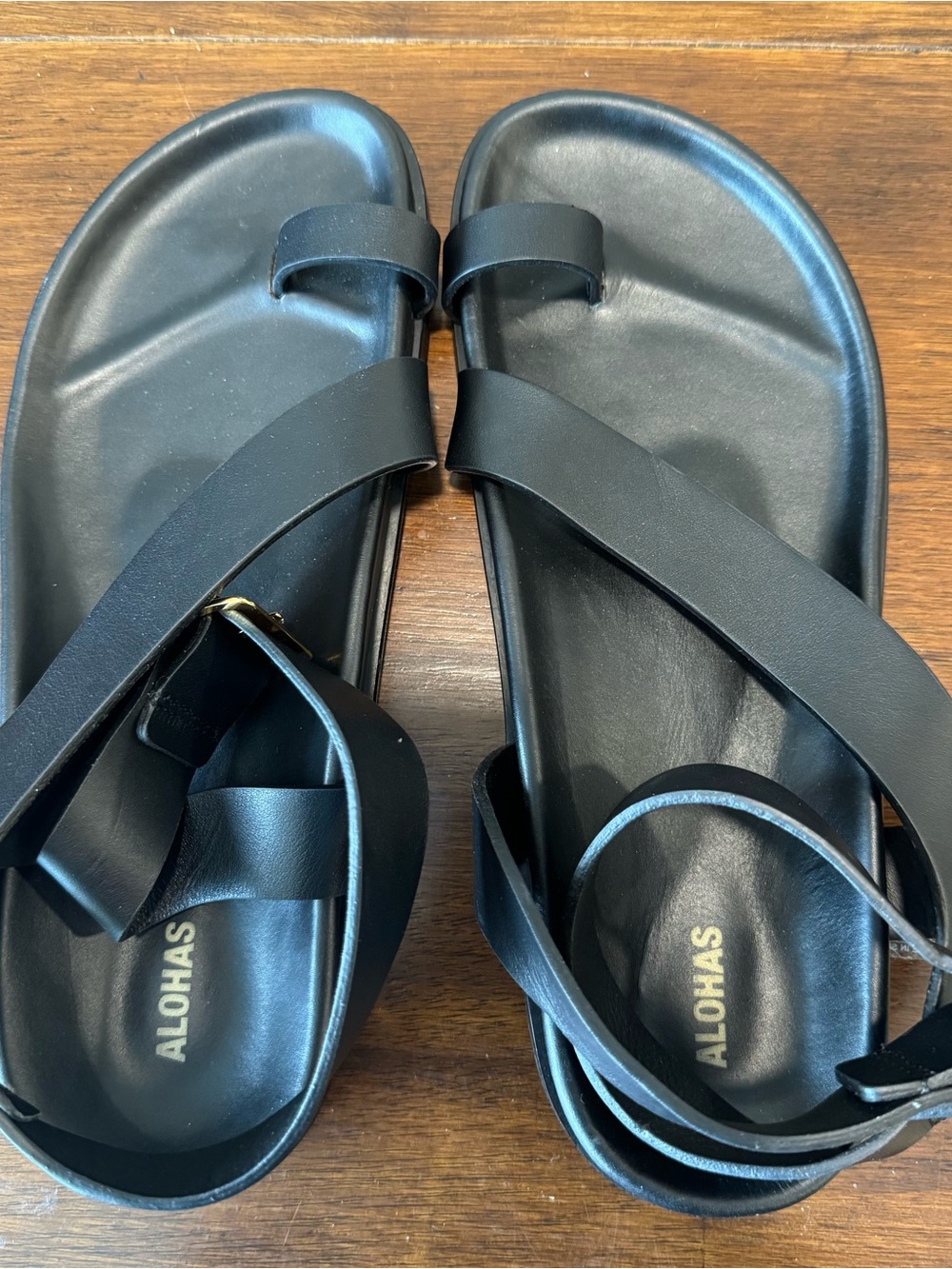 ALOHAS Siren Onix Patent Leather Strap Sandals Black Sz 39 8-8.5 US Minimalist - Picture 3 of 9